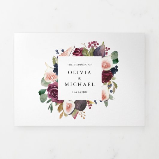Waterverf Figs and Autumn Flowers Wedding Drieluik Uitnodiging (Cover)