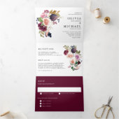 Waterverf Figs and Autumn Flowers Wedding Drieluik Uitnodiging (Binnen)