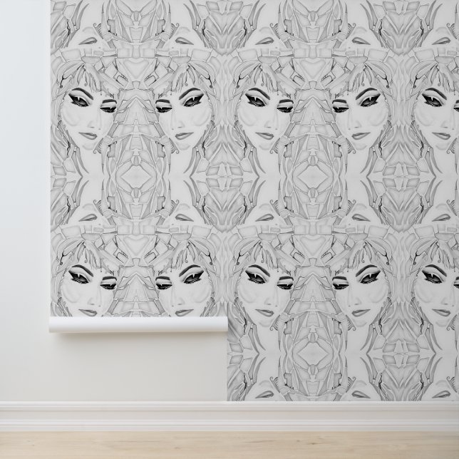 Waterverf figuratief vrouwelijk monochroom behang (Applicatie)