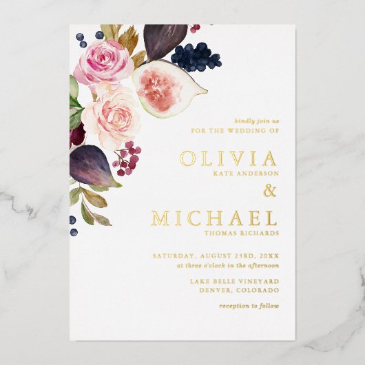 Waterverf figuren en herfst-bloei folie uitnodiging (Voorkant)