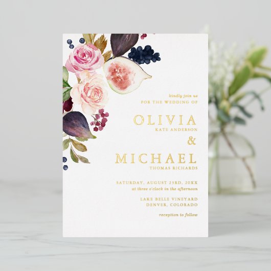 Waterverf figuren en herfst-bloei folie uitnodiging (Staand Voorkant)