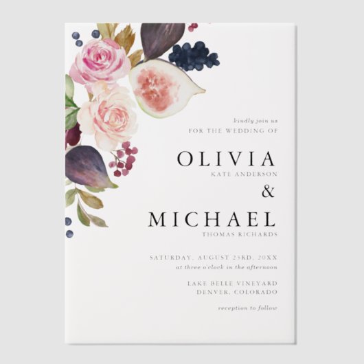 Waterverf figuren en herfst-bloei vellum uitnodigingen (Voorkant)