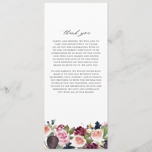 Waterverf figuren en paarse bloemen vallen rond programmakaart (Achterkant)