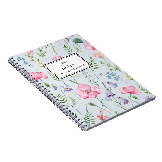 Waterverf fijne bloemen bloeiend patroon blauw notitieboek (Rechterzijde)