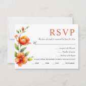Waterverf filiaal met oranje bloemen bruiloft RSVP kaartje (Voorkant)