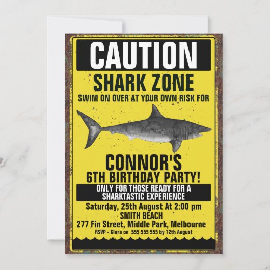 Waterverf Fin-tastic Shark Birthday Invitation Kaart (Voorkant)
