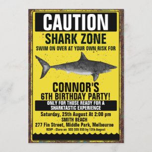 Waterverf Fin-tastic Shark Birthday Invitation Kaart