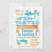Waterverf Fin-tastic Shark Birthday Invitation Kaart (Voorkant)