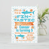 Waterverf Fin-tastic Shark Birthday Invitation Kaart (Staand voorkant)