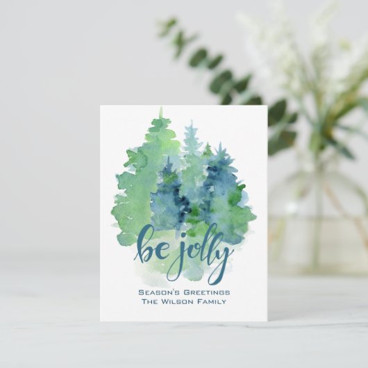 Waterverf Fir Tree Seasons Greetings Custom Kaart (Staand voorkant)