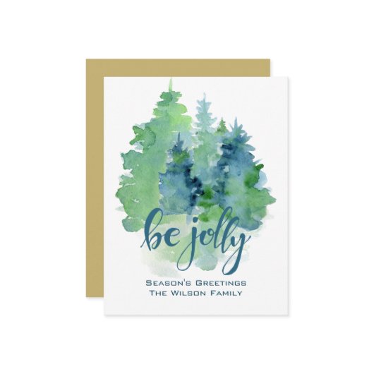 Waterverf Fir Tree Seasons Greetings Custom Kaart (Voorkant / Achterkant in situ)