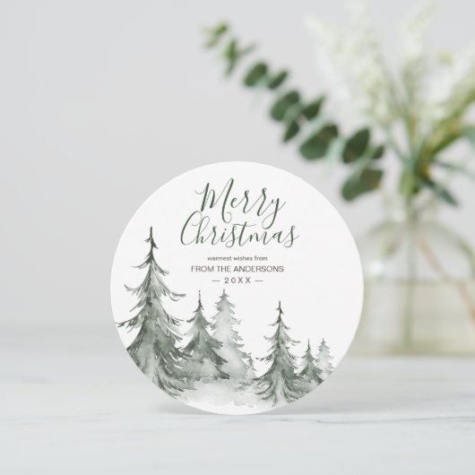 Waterverf Fir Trees Winter, kerstfeest Feestdagenkaart (Staand voorkant)