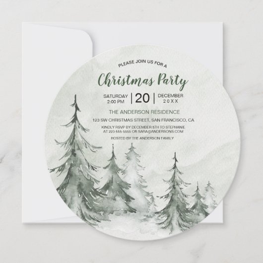 Waterverf Fir Trees Winter, kerstfeest Kaart (Voorkant)