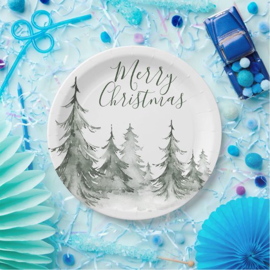 Waterverf Fir Trees Winter, kerstfeest Papieren Bordje (Feest)