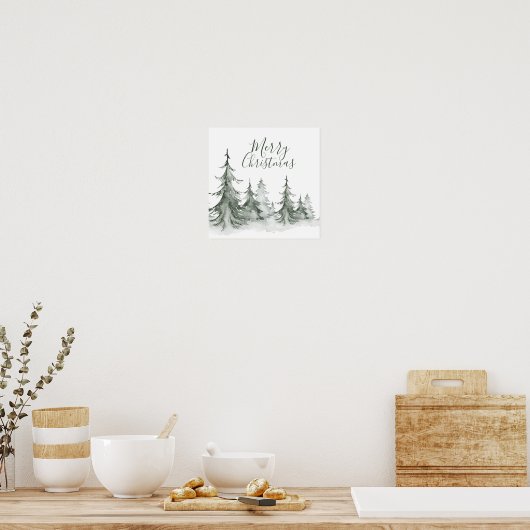 Waterverf Fir Trees Winter, kerstfeest Poster (Keuken)