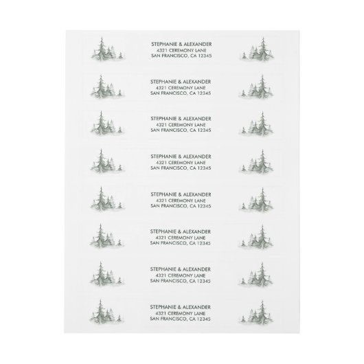 Waterverf Fir Trees Winter Wedding Adreslabel Wikkel (Vel)