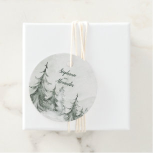 Waterverf Fir Trees Winter Wedding Bedankjes Labels