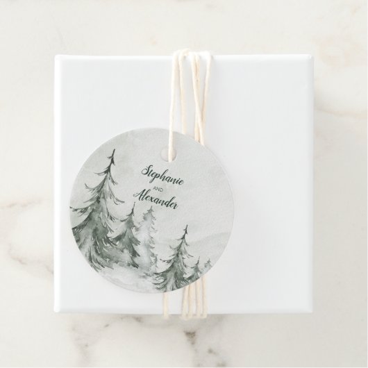 Waterverf Fir Trees Winter Wedding Bedankjes Labels (In situ)