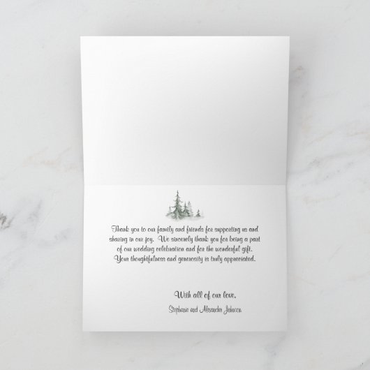 Waterverf Fir Trees Winter Wedding Bedankkaart (Binnen)