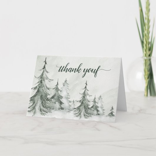 Waterverf Fir Trees Winter Wedding Bedankkaart (Voorkant)