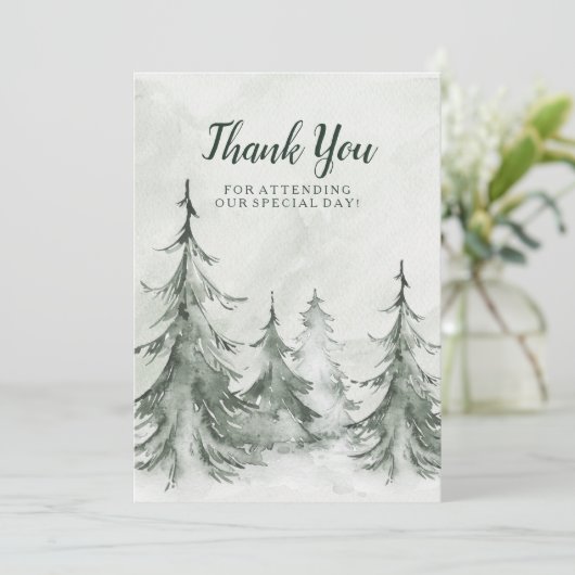Waterverf Fir Trees Winter Wedding Bedankkaart (Staand voorkant)