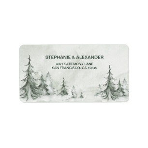 Waterverf Fir Trees Winter Wedding Etiket