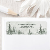 Waterverf Fir Trees Winter Wedding Etiket (Insitu)