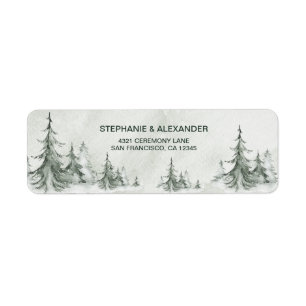 Waterverf Fir Trees Winter Wedding Etiket