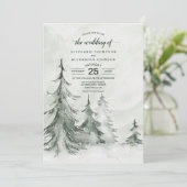 Waterverf Fir Trees Winter Wedding Kaart (Staand voorkant)