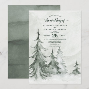 Waterverf Fir Trees Winter Wedding Kaart