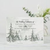 Waterverf Fir Trees Winter Wedding Kaart (Staand voorkant)