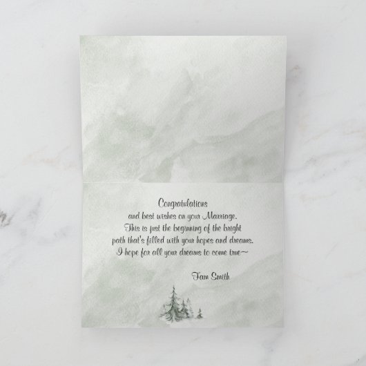 Waterverf Fir Trees Winter Wedding Kaart (Binnen)