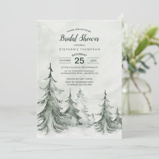Waterverf Fir Trees Winter Wedding Kaart (Staand voorkant)