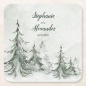 Waterverf Fir Trees Winter Wedding Kartonnen Onderzetters (Voorkant)