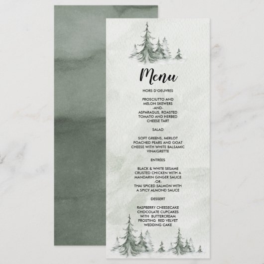 Waterverf Fir Trees Winter Wedding Menu (Voorkant / Achterkant)