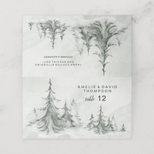 Waterverf Fir Trees Winter Wedding Place Card Plaatskaartje (Buitenkant ongevouwen)