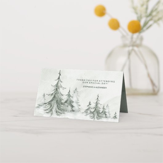 Waterverf Fir Trees Winter Wedding Place Card Plaatskaartje (Achterkant)