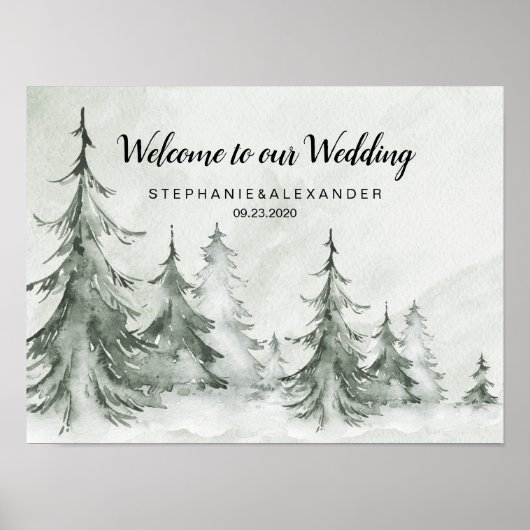 Waterverf Fir Trees Winter Wedding Poster (Voorkant)