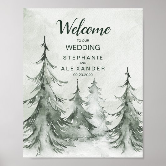 Waterverf Fir Trees Winter Wedding Poster (Voorkant)