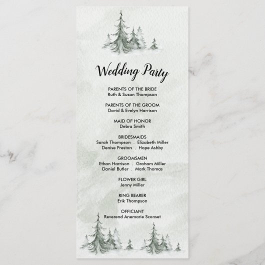 Waterverf Fir Trees Winter Wedding Programmakaart (Achterkant)