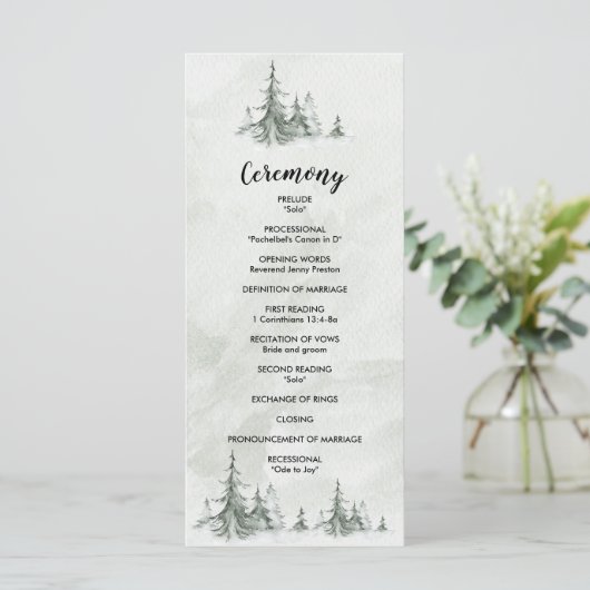Waterverf Fir Trees Winter Wedding Programmakaart (Staand voorkant)