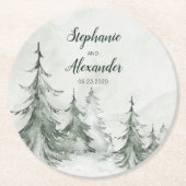 Waterverf Fir Trees Winter Wedding Ronde Kartonnen Onderzetter (Voorkant)