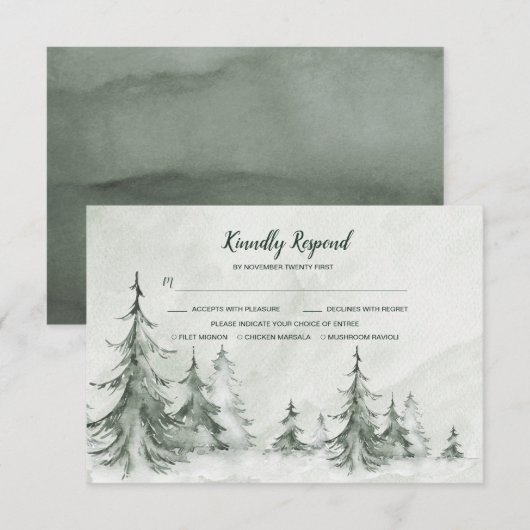 Waterverf Fir Trees Winter Wedding RSVP Kaartje (Voorkant / Achterkant)