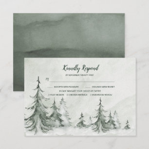 Waterverf Fir Trees Winter Wedding RSVP Kaartje