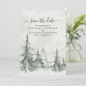 Waterverf Fir Trees Winter Wedding Save The Date (Staand voorkant)