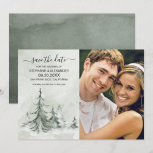 Waterverf Fir Trees Winter Wedding Save The Date