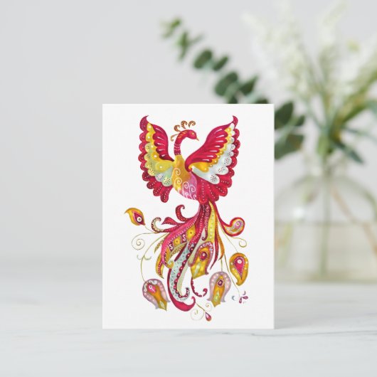 Waterverf Firebird of Phoenix Fantasy Bird Briefkaart (Staand voorkant)
