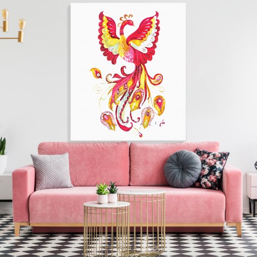 Waterverf Firebird of Phoenix Fantasy Creature Canvas Afdruk (Insitu (Woonkamer))