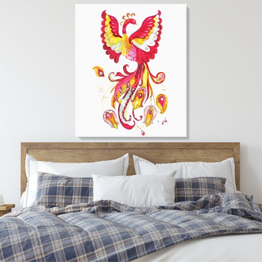 Waterverf Firebird of Phoenix Fantasy Creature Canvas Afdruk (Insitu (Slaapkamer))