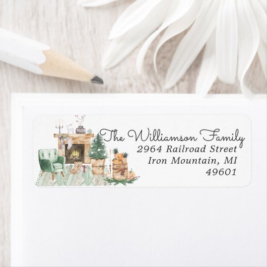 Waterverf Fireplace | Kerstadres Etiket (Insitu)
